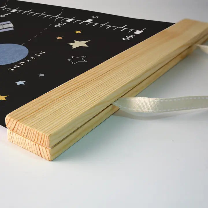 Solar System Height Growth Chart – Canvas Wall Ruler with Wooden Hangers