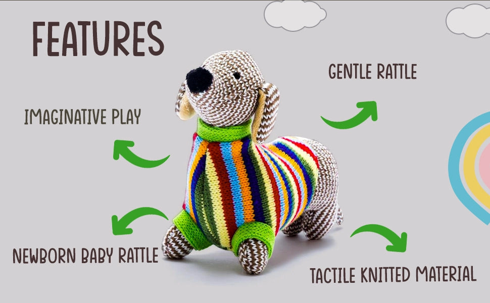 Hand Knitted Sausage Dog Baby Rattle