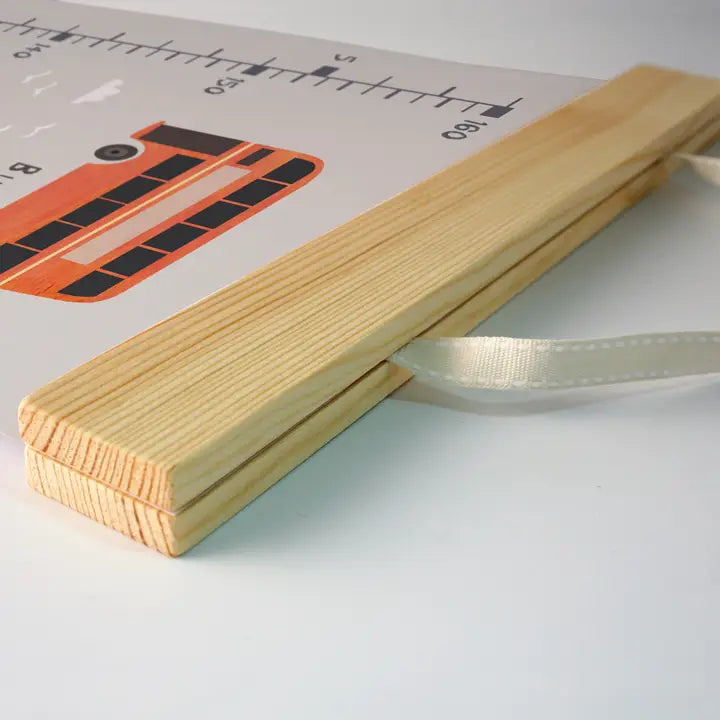 Transport Height Growth Chart – Canvas Wall Ruler with Wooden Hangers