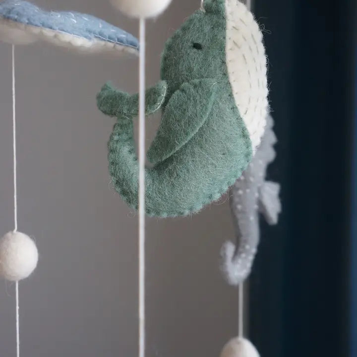 Blue Handmade Sea World Baby Mobile – Wool Ocean Animals Nursery Decor