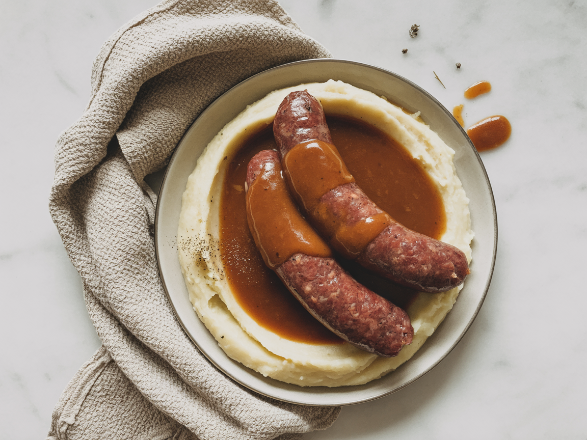 Beef Cumberland Sausages with Creamy Mash & Rich Gravy — Handmade & Hearty