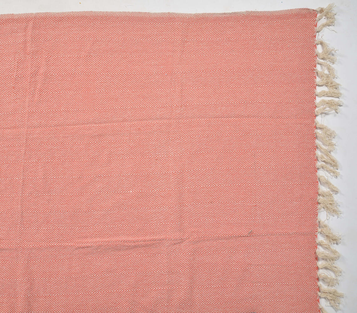 Pastel Chevron Cotton Throw Blanket – Handwoven with Coral Tassels