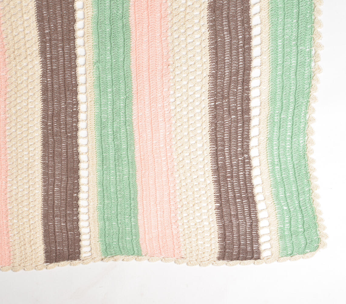 Earthy Toned Crochet Cotton Throw – 68" x 52"