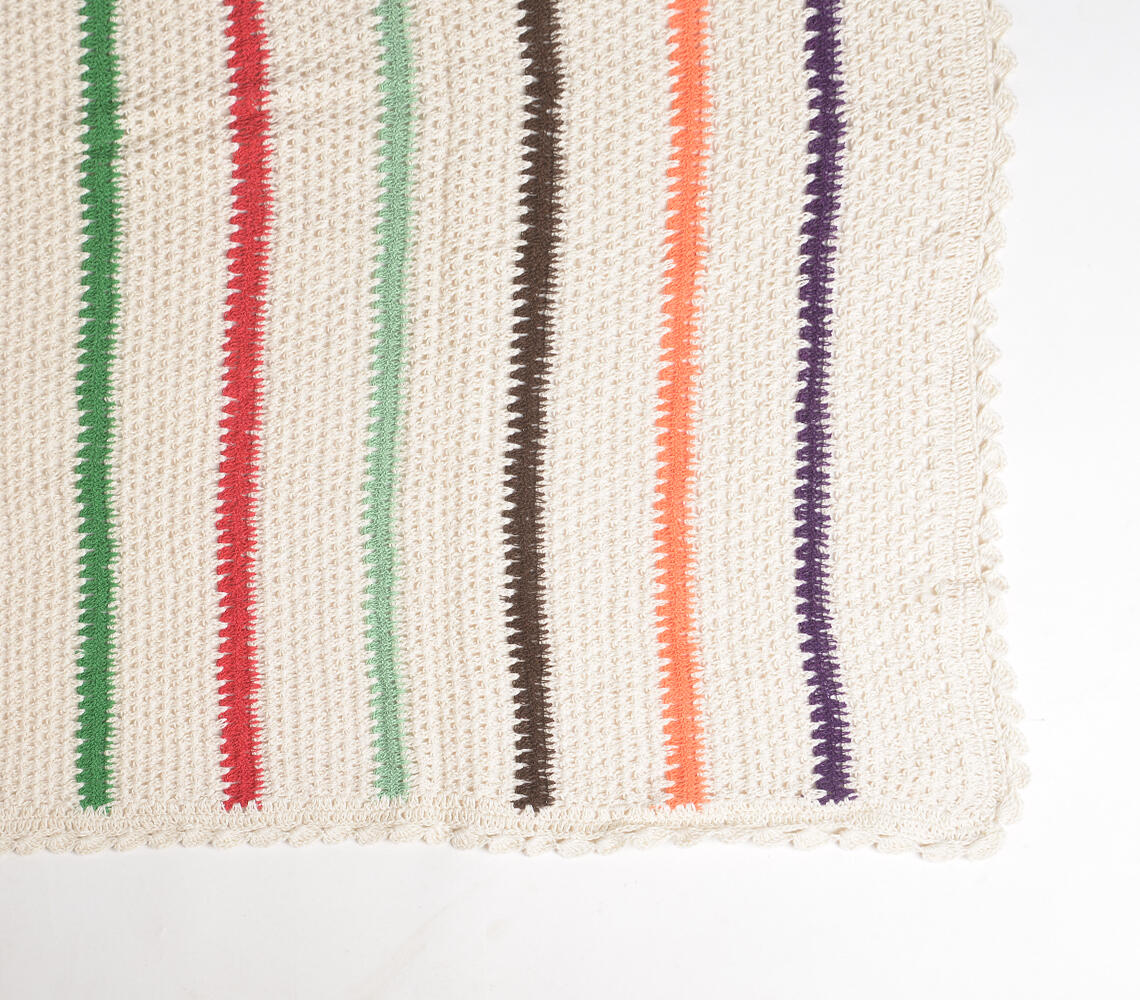 Striped Multicolor Crochet Cotton Throw – 68" x 52"