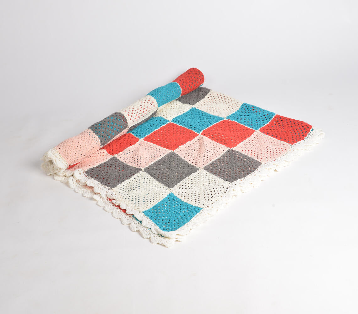 Geometric Crochet Cotton Throw – Handmade 62" x 51"
