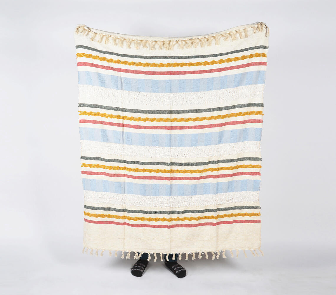 Hand-Tufted Cotton Striped Throw Blanket – Vibrant Multicolor