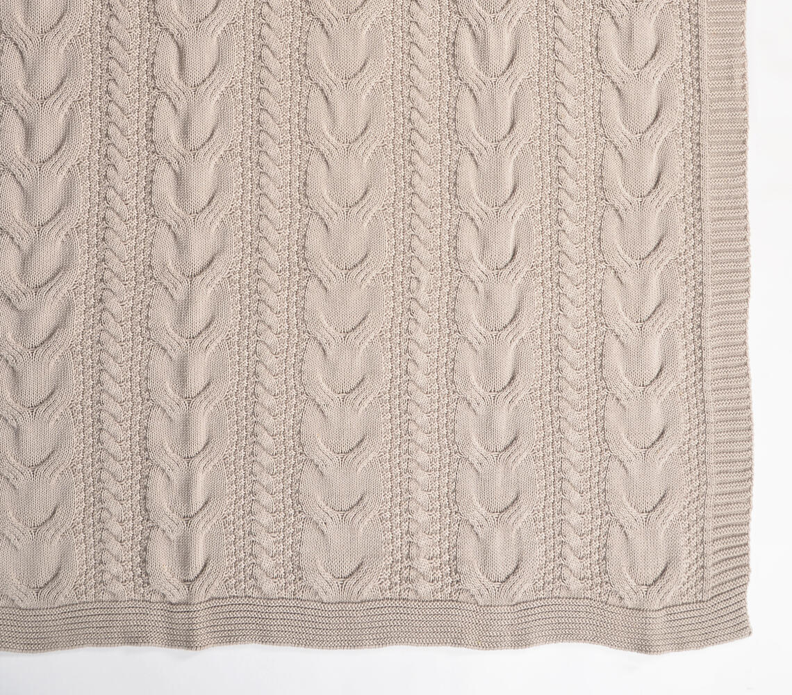 Knitted Taupe Cotton Throw – 100% Cotton, 50" x 61.5"