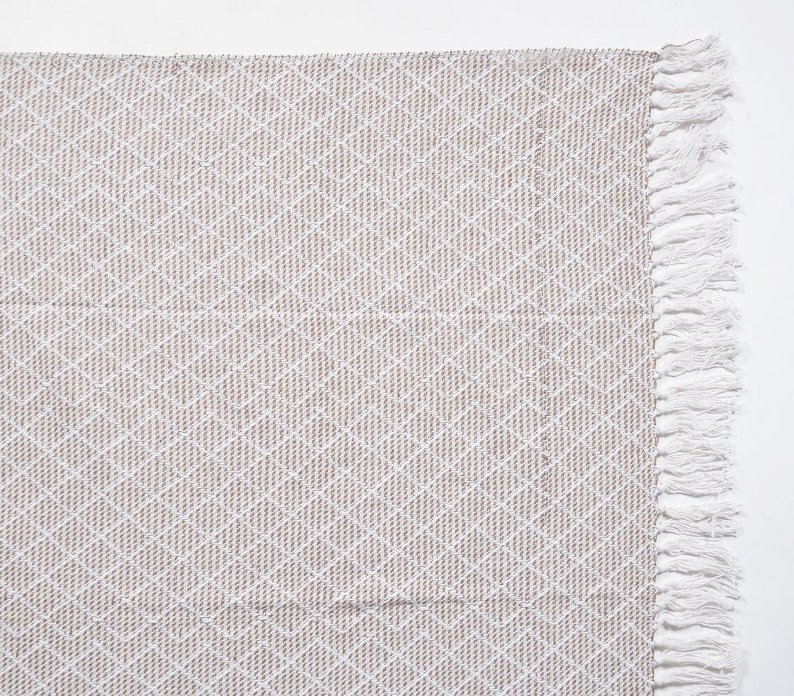 Handwoven Cotton Striped & Lattice Tasseled Throw – 63" x 49"