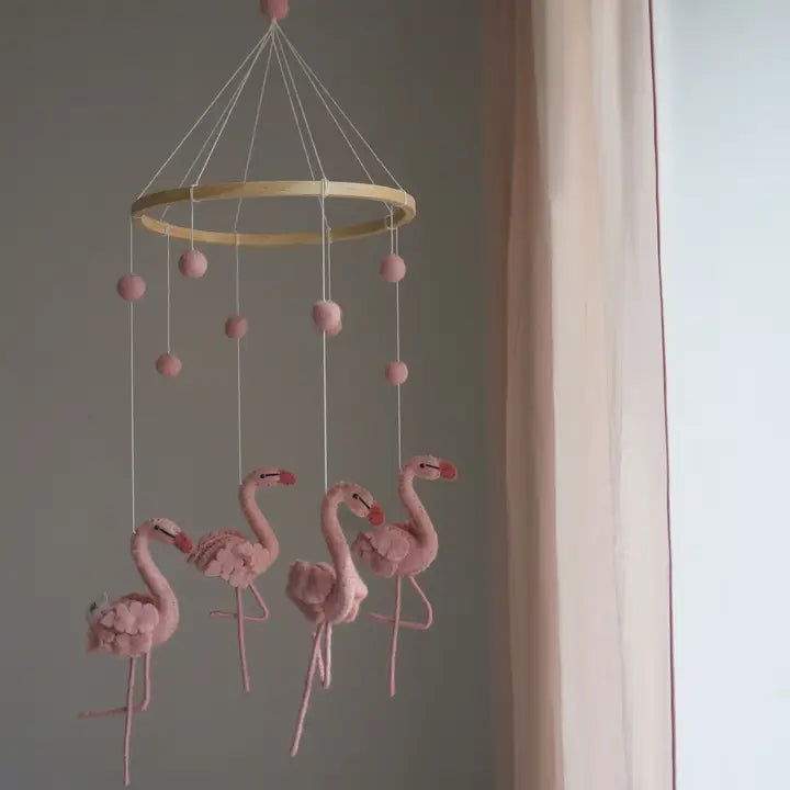 Handmade Pink Flamingo Mobile – Whimsical Handmade Nursery Décor