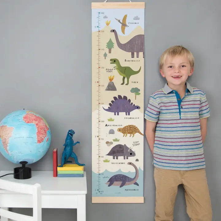 Dinosaur Height Growth Chart – Canvas Wall Ruler with Wooden Hangers