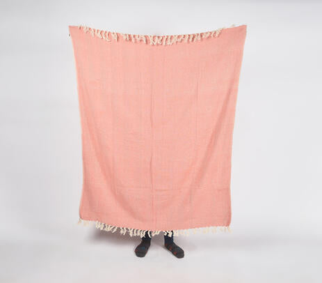 Pastel Chevron Cotton Throw Blanket – Handwoven with Coral Tassels