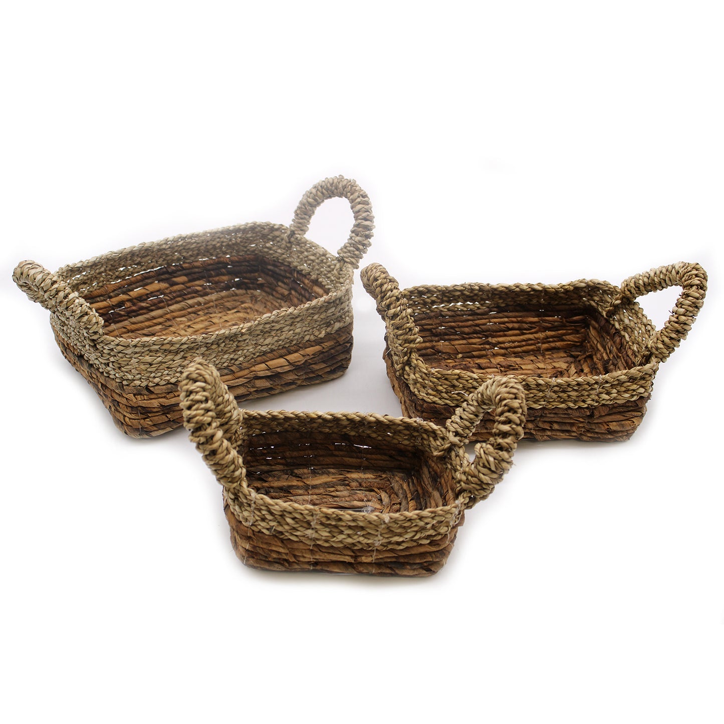 Banana Leaf & Seagrass Square Basket- Set of 3