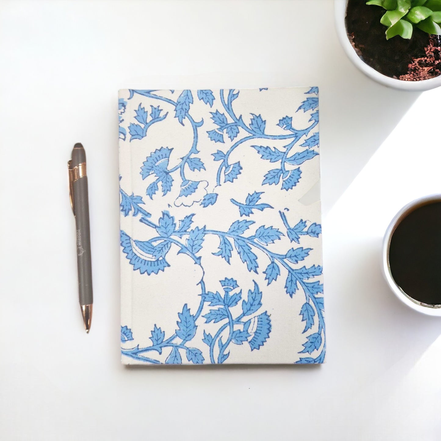 Cotton Bound Notebook - 20x15cm, 96 Pages, Floral Blue