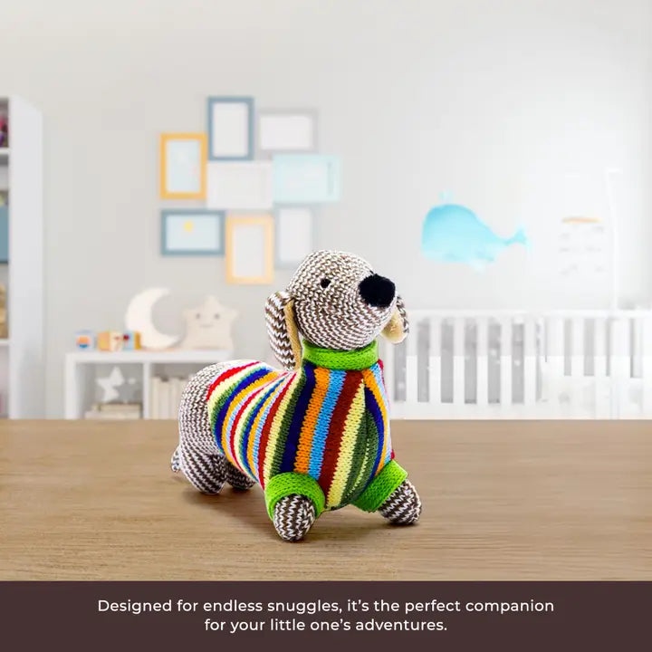 Hand Knitted Sausage Dog Baby Rattle