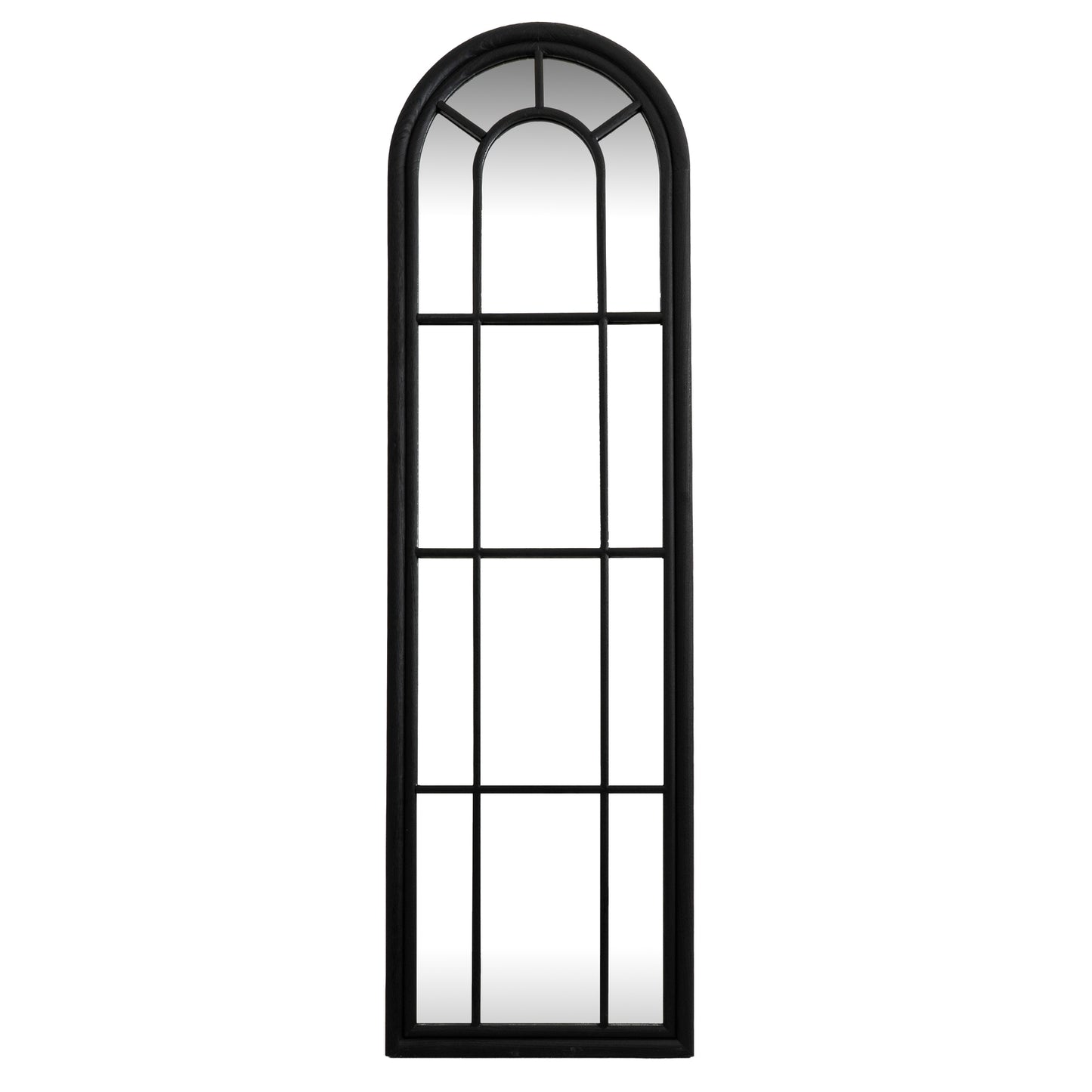 Black Wood Tall Arched Window Mirror