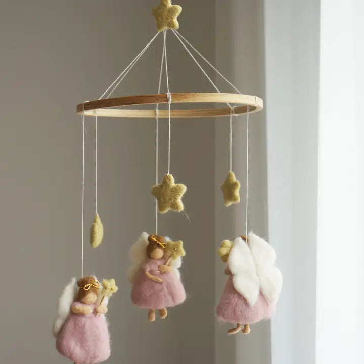 Magical Fairy Nursery Mobile – Soft Pastel Wool Fairies