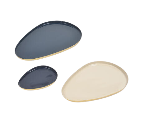 Enamelled Iron Egg-Shaped Snack Trays (set of 3)