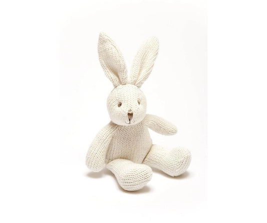 Hand Knitted Organic Cotton White Bunny Baby Rattle