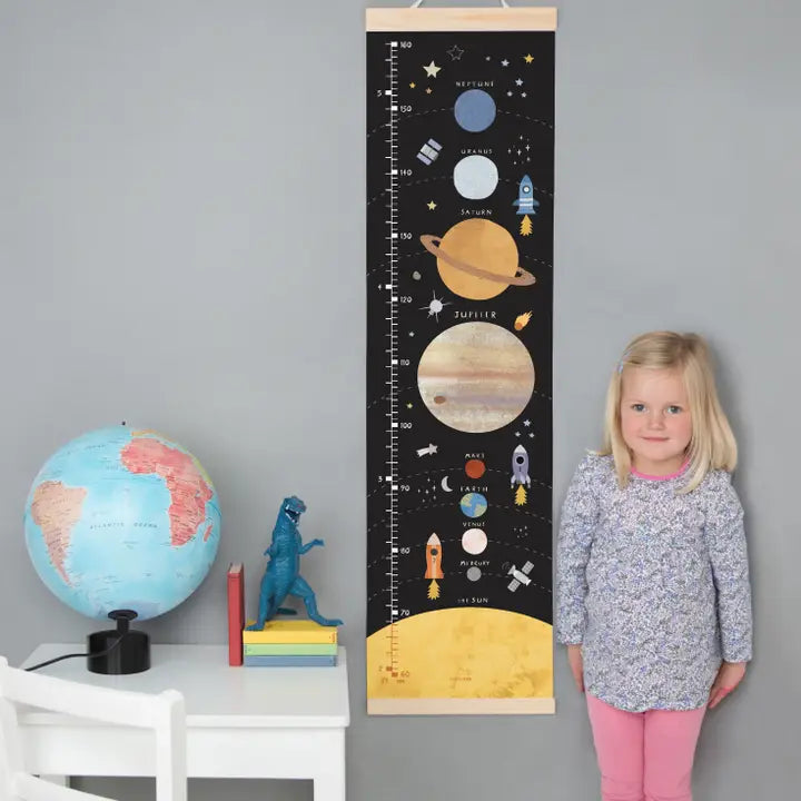 Solar System Height Growth Chart – Canvas Wall Ruler with Wooden Hangers