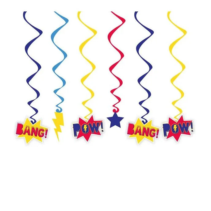 Super Hero Party Hanging Swirl Decorations (6pk)