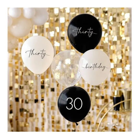 Champagne Noir 30th, 40th, 50th, 60th Birthday Latex Balloon Bouquet (5pk)