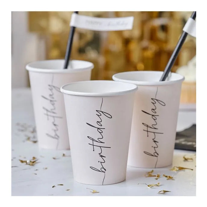 Nude and Black Paper Birthday Cups - 266ml