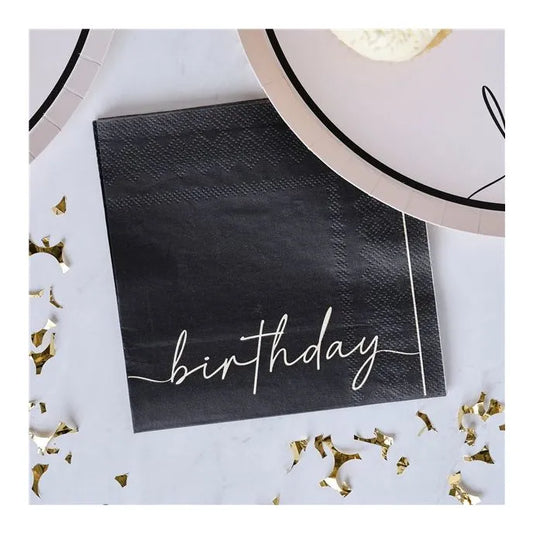 Black and Nude Birthday Cocktail Napkins - 25cm (16pk)