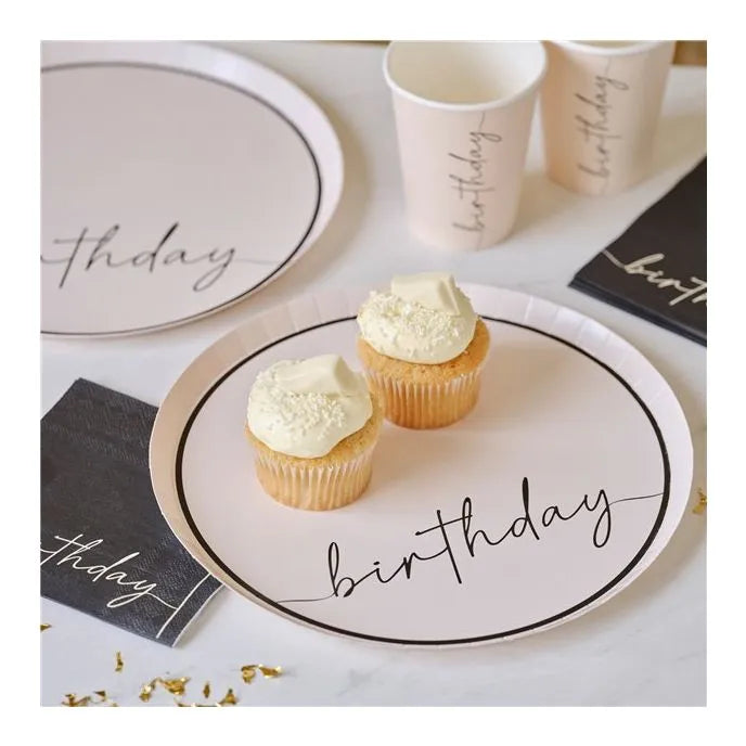 Nude and Black Birthday Plates - 25cm (8pk)