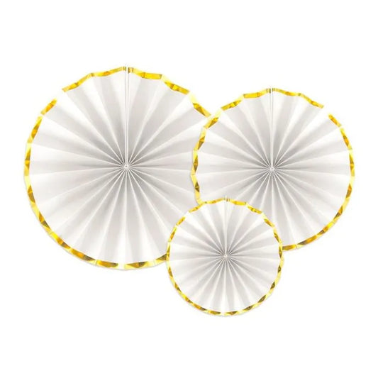 White & Gold Paper Fans (3pk)