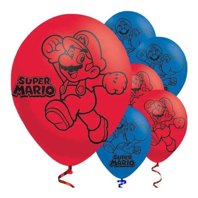 Super Mario Red & Blue Balloons - 9" Latex (6pk)