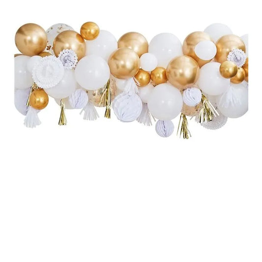 Gold Mix Balloon Garland with Decorations - 80 Balloons