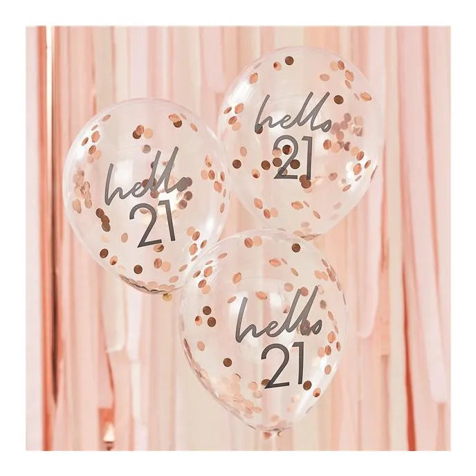 Mix It Up Hello 21 Rose Gold Confetti Balloons - 12" (5pk)