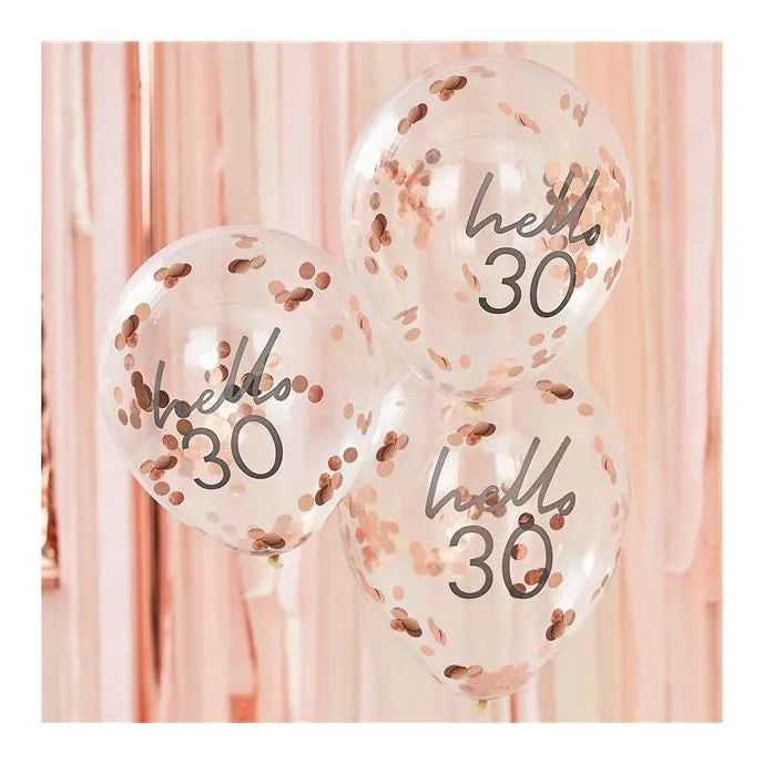 Mix It Up Hello 30 Rose Gold Confetti Balloons - 12" (5pk)