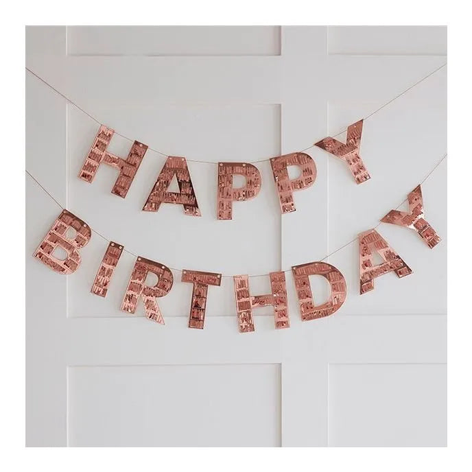 Happy Birthday Rose Gold Fringe Bunting