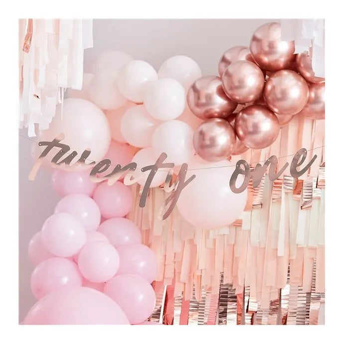 'Twenty One' Rose Gold Paper Banner - 1.7m