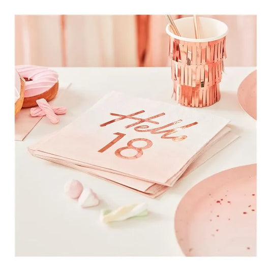 Mix It Up Hello 18 Pink Ombre & Rose Gold Paper Napkins - 33cm (16pk)