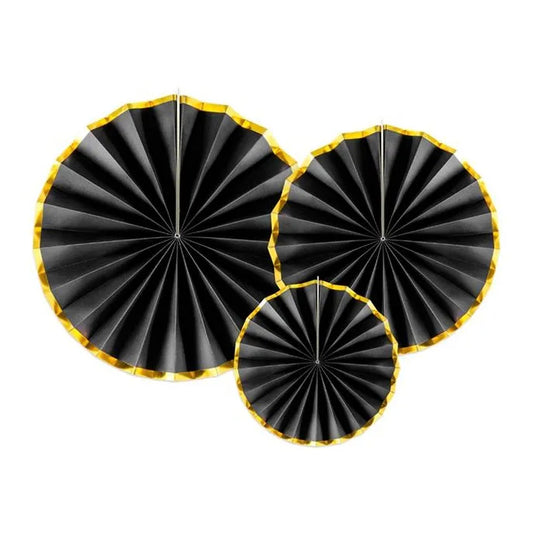 Black & Gold Paper Fans (3pk)