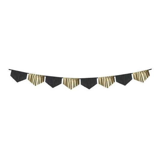 Black & Gold Scalloped Fringe Garland - 3m