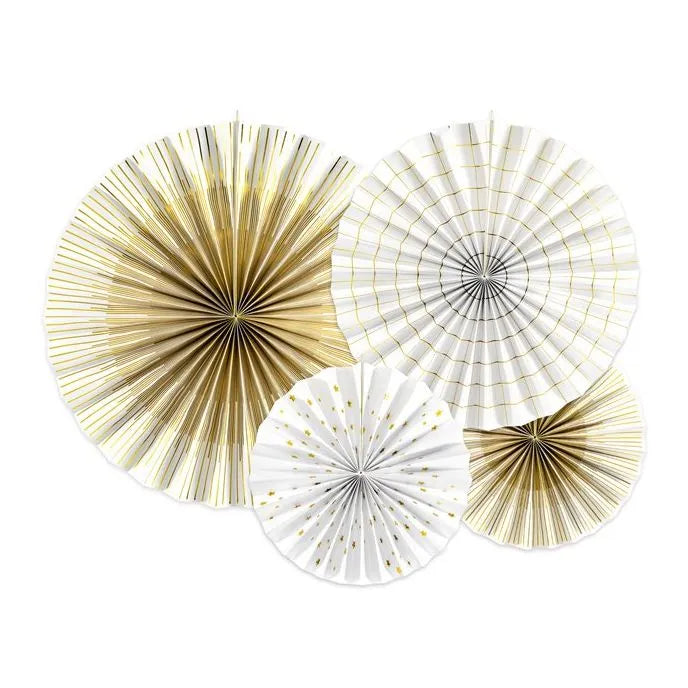 White & Gold Mix Fan Decorations - 40cm (4pk)