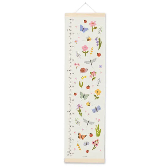 Butterflies & Flowers Height Growth Chart – Canvas Wall Ruler with Wooden Hangers