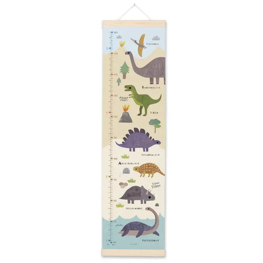 Dinosaur Height Growth Chart – Canvas Wall Ruler with Wooden Hangers