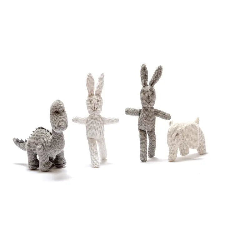 Hand Knitted White Organic Cotton Elephant Baby Rattle