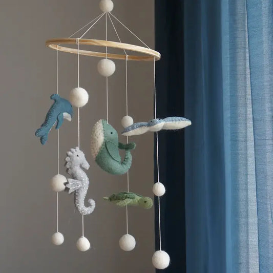 Blue Handmade Sea World Baby Mobile – Wool Ocean Animals Nursery Decor
