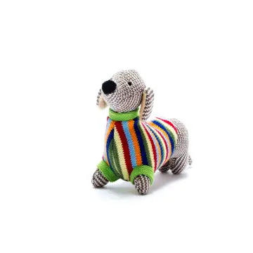 Hand Knitted Sausage Dog Baby Rattle