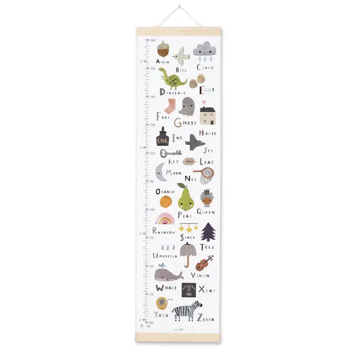Alphabet Height Growth Chart – Canvas Wall Ruler with Wooden Hangers