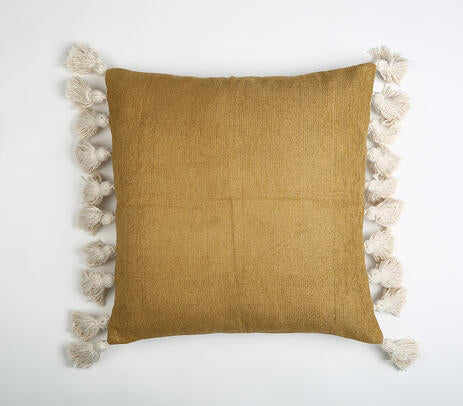 BEST SELLER — Tasseled Tan Chenille Cushion Cover (Handmade, 20x20”)