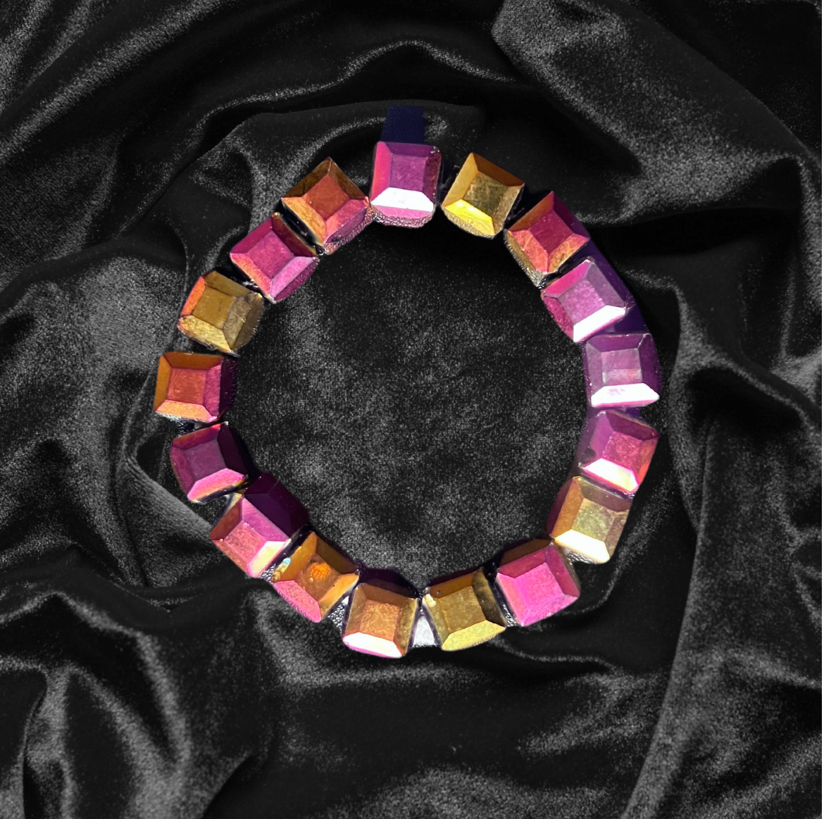 Treasured Trinket Square Bead Lime, Violet & Fuchsia Hues