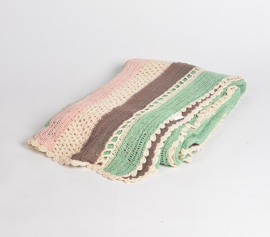 Earthy Toned Crochet Cotton Throw – 68" x 52"