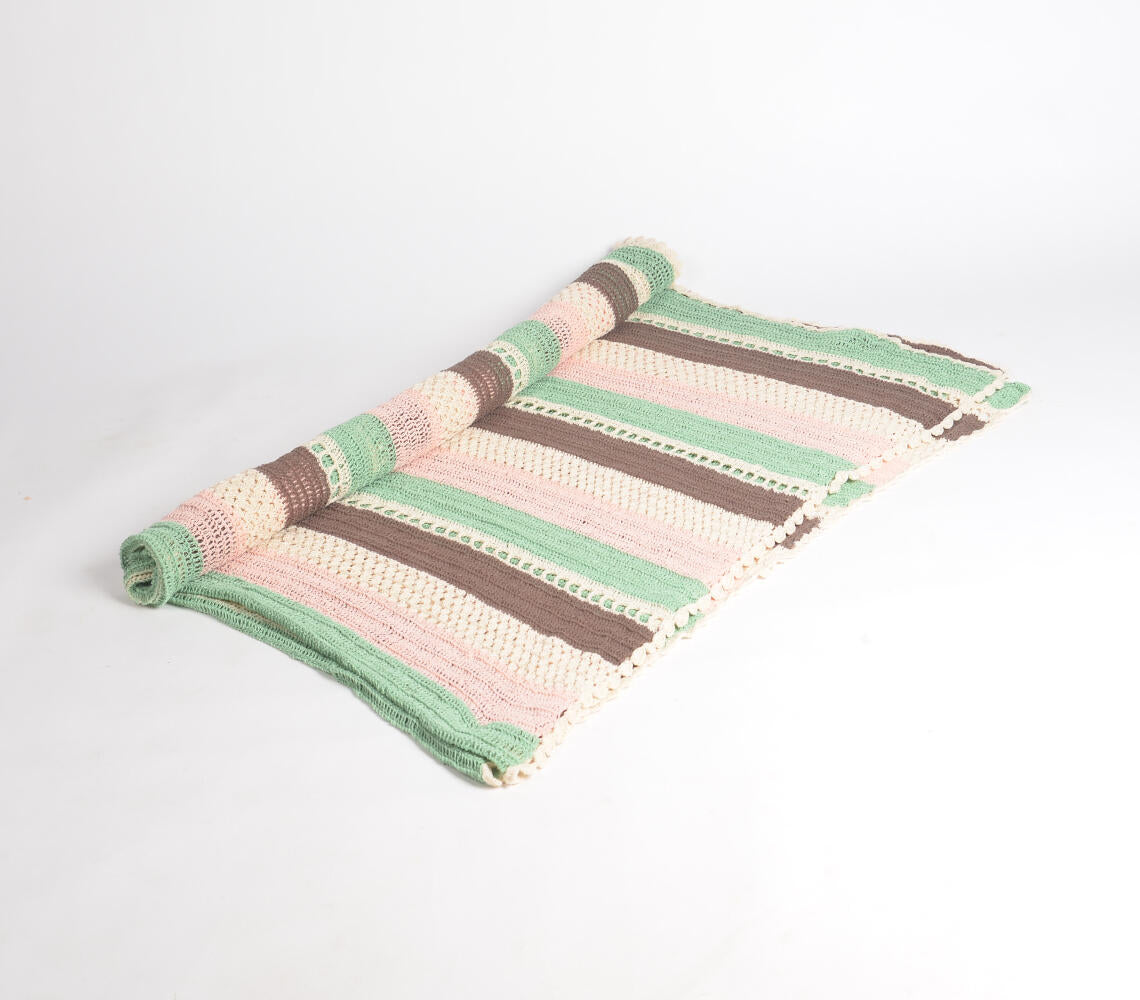 Earthy Toned Crochet Cotton Throw – 68" x 52"