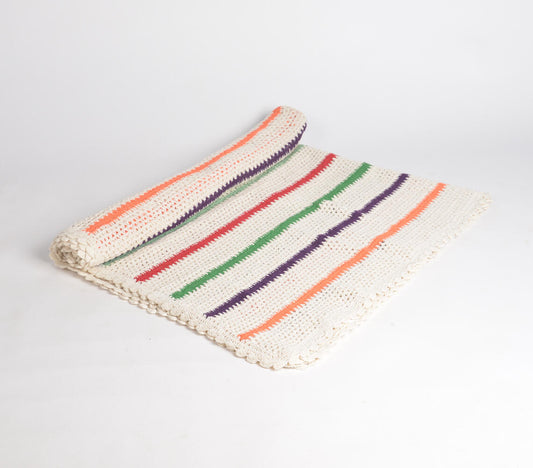 Striped Multicolor Crochet Cotton Throw – 68" x 52"
